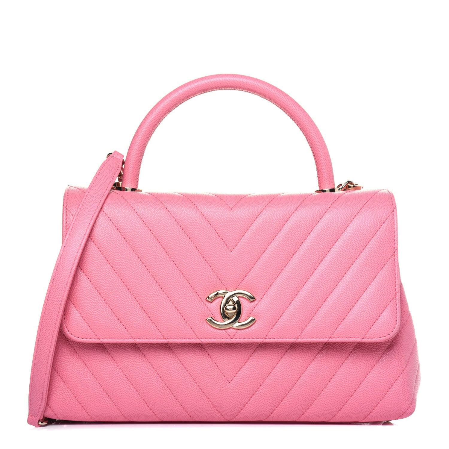 Chanel Caviar Chevron Quilted Small Coco Handle Flap Pink 1 of 15