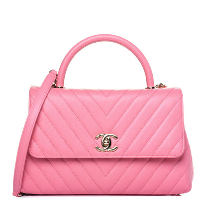 Chanel Caviar Chevron Quilted Small Coco Handle Flap Pink 1 of 15
