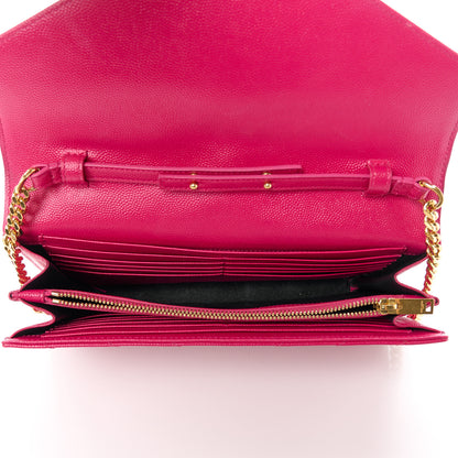 Saint Laurent Grain De Poudre Matelasse Chevron Monogram Chain Wallet Bubblegum 5 of 10