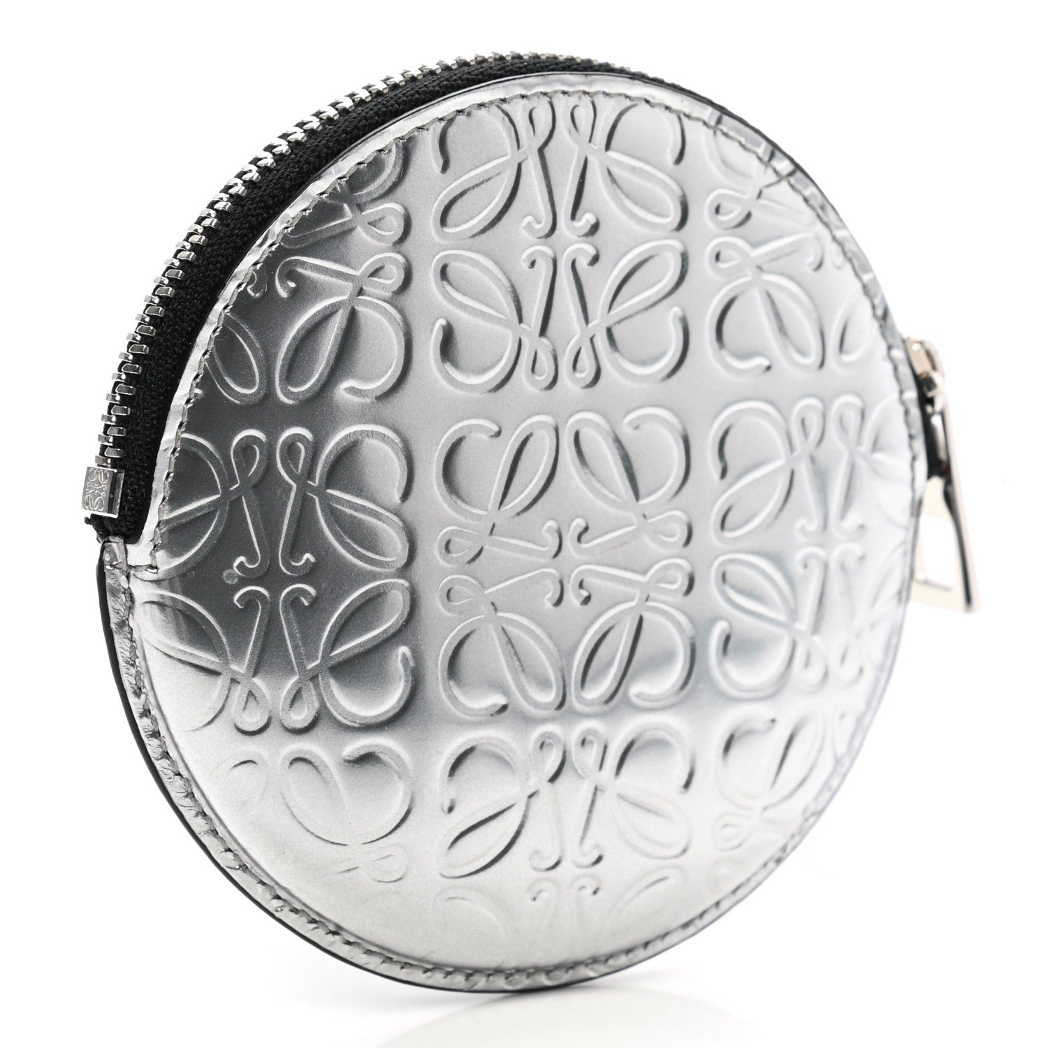 Loewe Metallic Calfskin Embossed Anagram Cookie Zip Coin Purse Silver 3 of 8