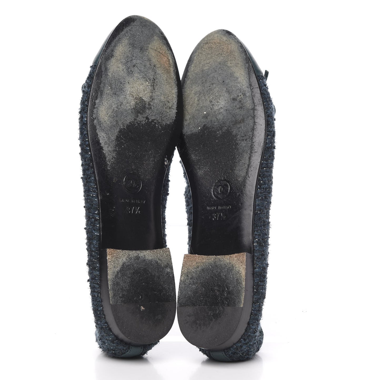 Tweed Lambskin Cap Toe Ballerina Flats 37.5 Turquoise