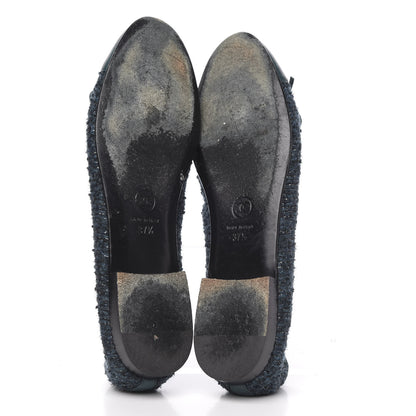 Chanel Tweed Lambskin Cap Toe Ballerina Flats 37.5 Turquoise 5 of 9