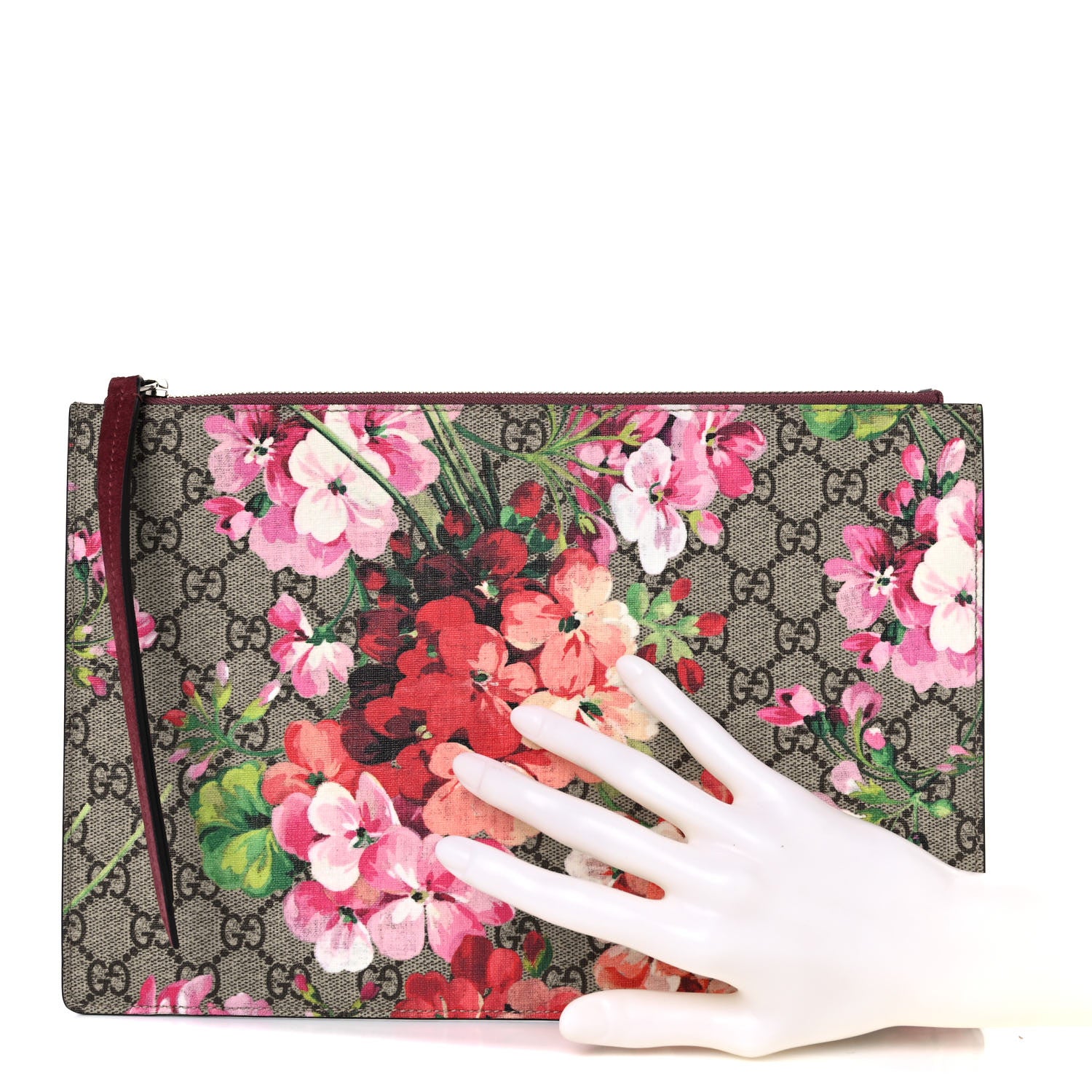 Gucci GG Supreme Monogram Blooms Suede Large Zip Pouch Beige Multicolor Dry Rose 2 of 11