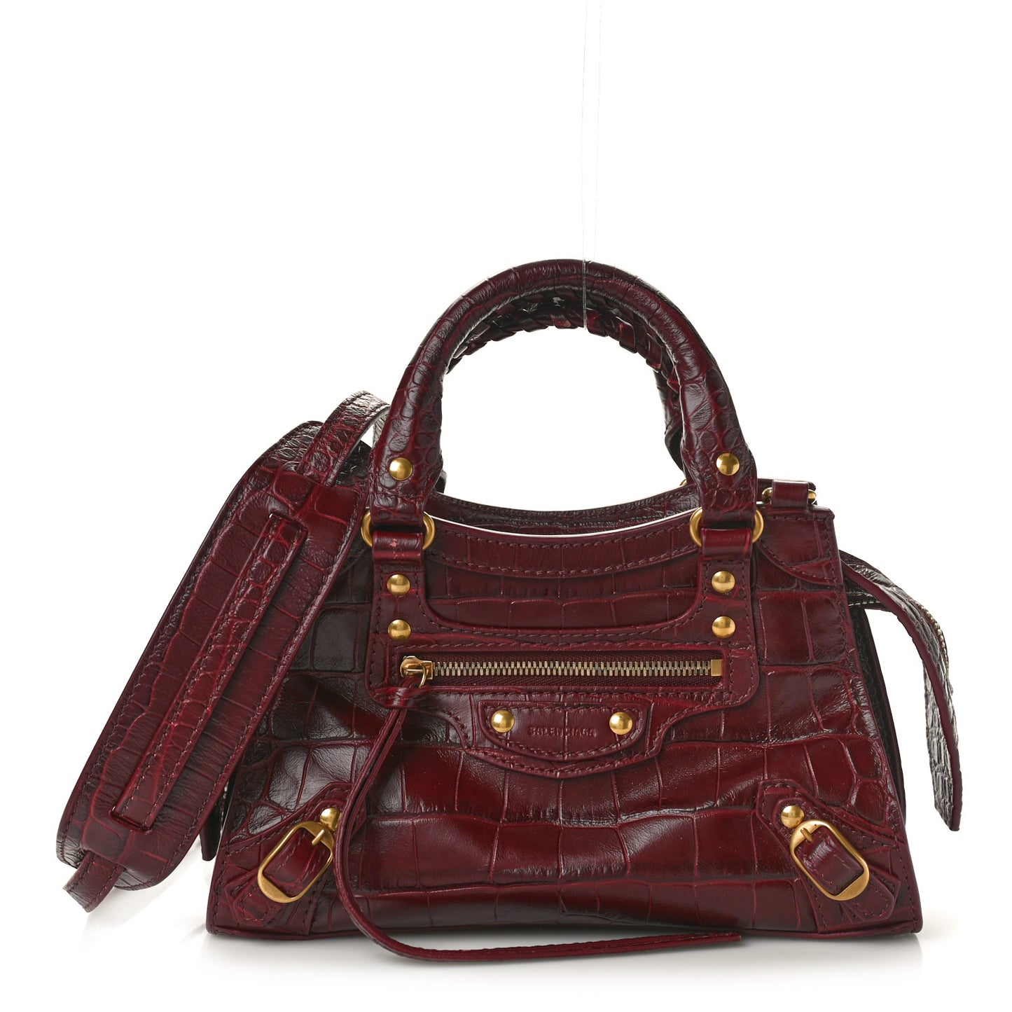 Calfskin Crocodile Embossed Neo Classic Gold Hardware Nano City Dark Red