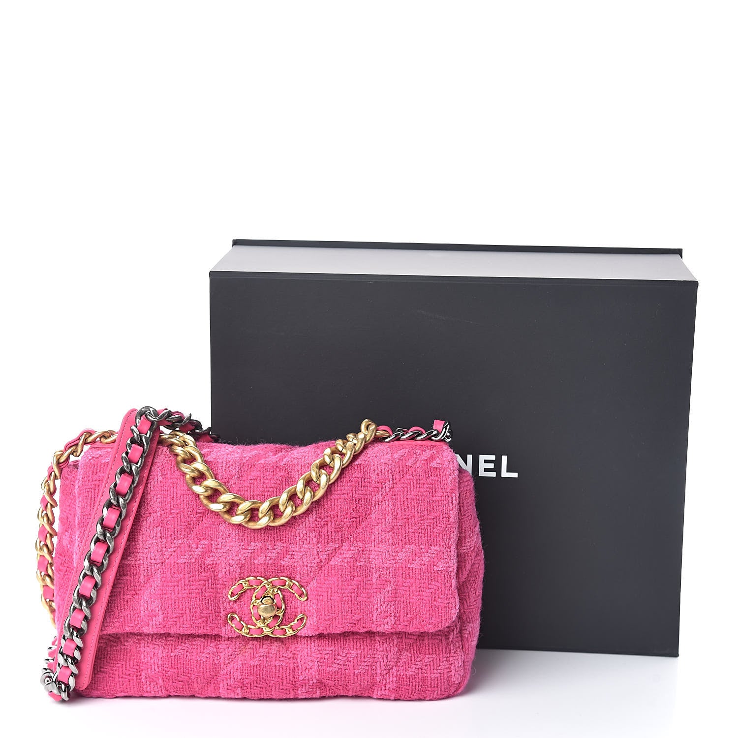 Chanel Tweed Quilted Medium Chanel 19 Flap Pink 10 of 10