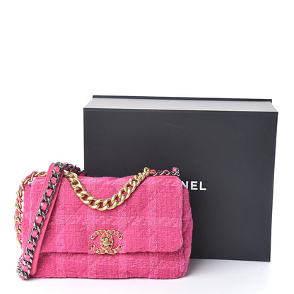 Chanel Tweed Quilted Medium Chanel 19 Flap Pink 10 of 10