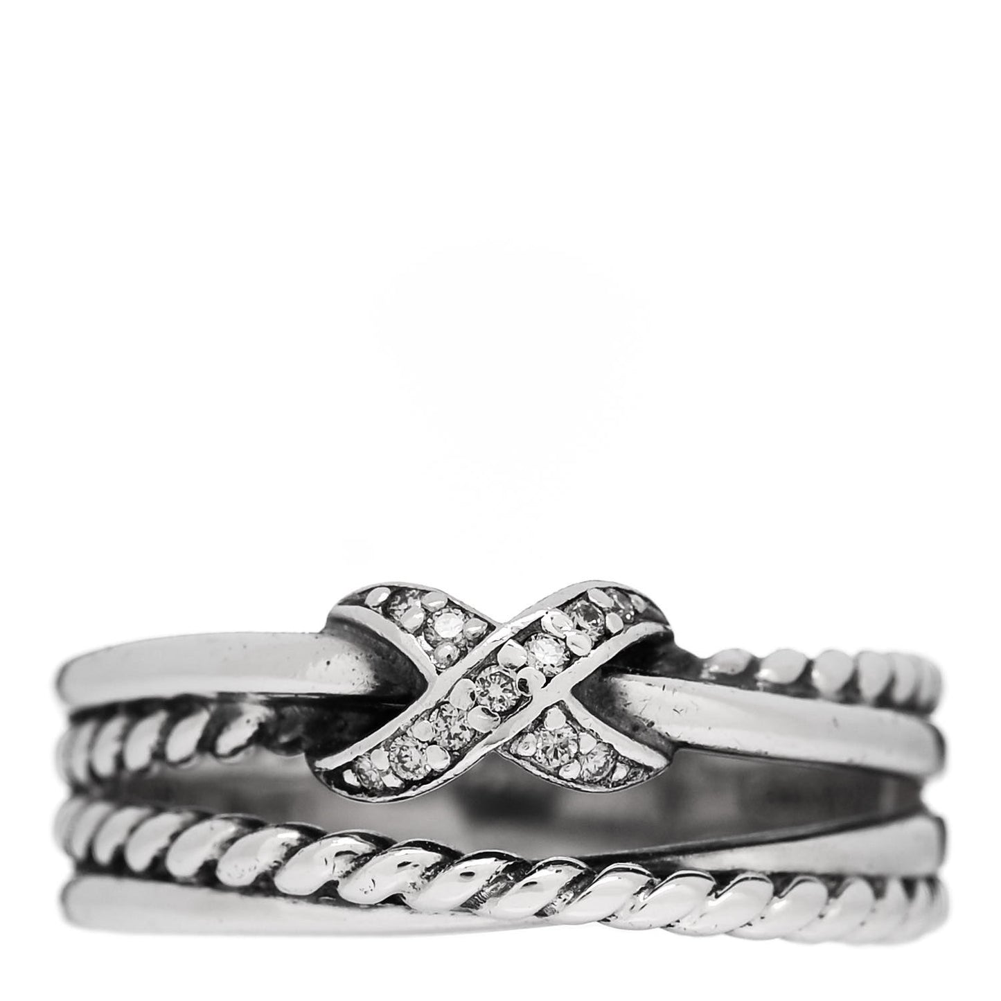 Sterling Silver Diamond X Crossover Ring 52 6