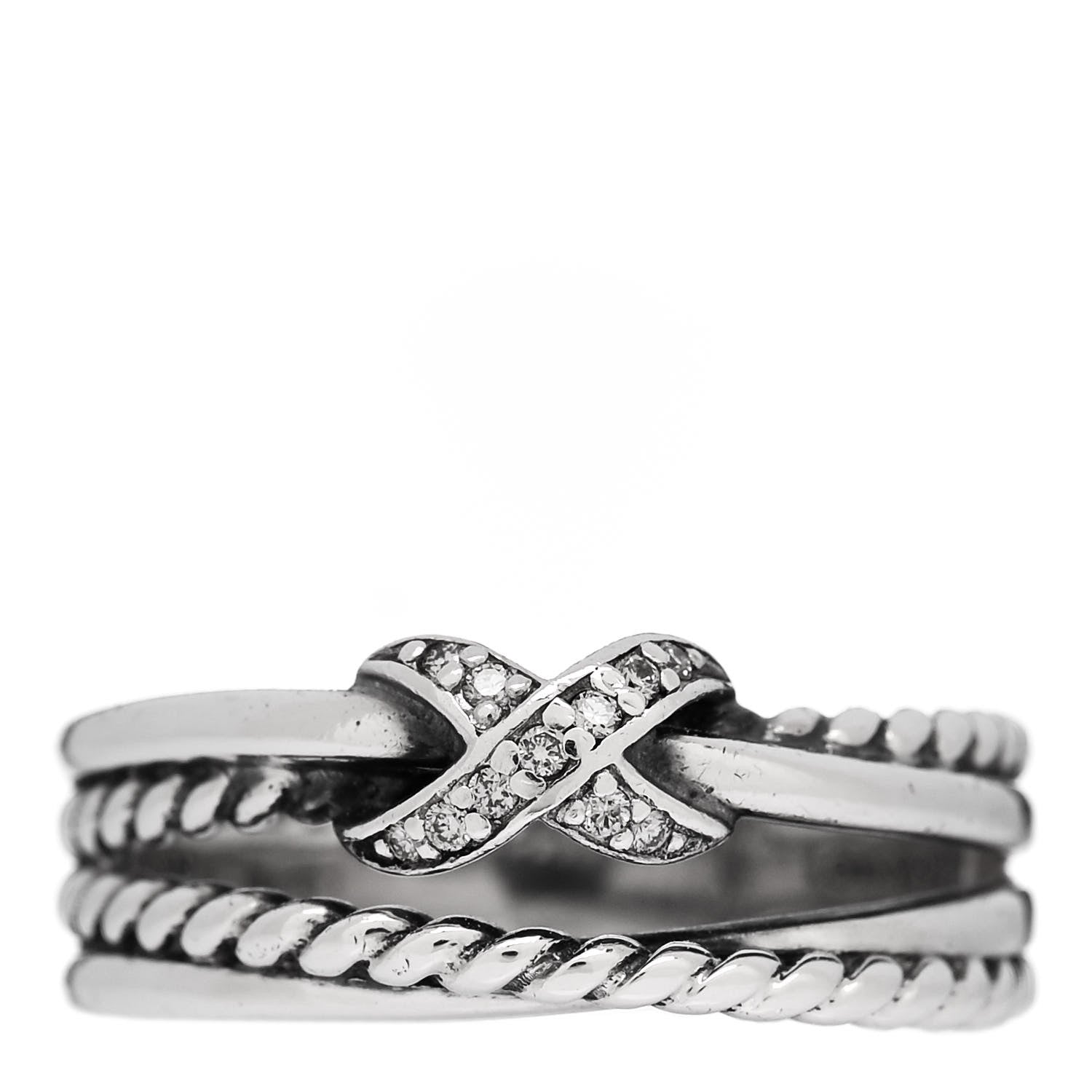 David Yurman Sterling Silver Diamond X Crossover Ring 52 6 1 of 4