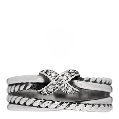 David Yurman Sterling Silver Diamond X Crossover Ring 52 6 1 of 4