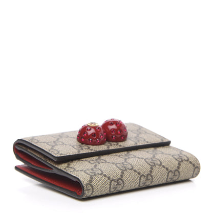 Gucci GG Supreme Monogram Cherry Embellished Card Case Wallet Hibiscus Red 4 of 7