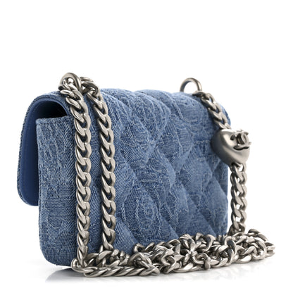 Chanel Denim Quilted Camellia Sweetheart Card Holder With Chain Blue 3 of 13
