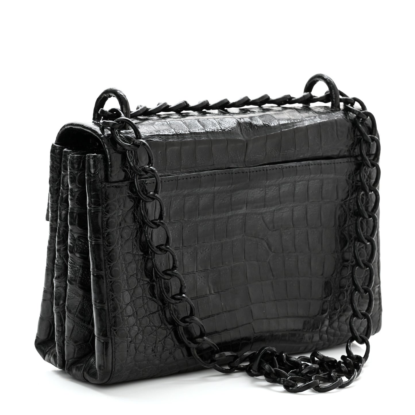Crocodile Chain Flap Shoulder Bag Black