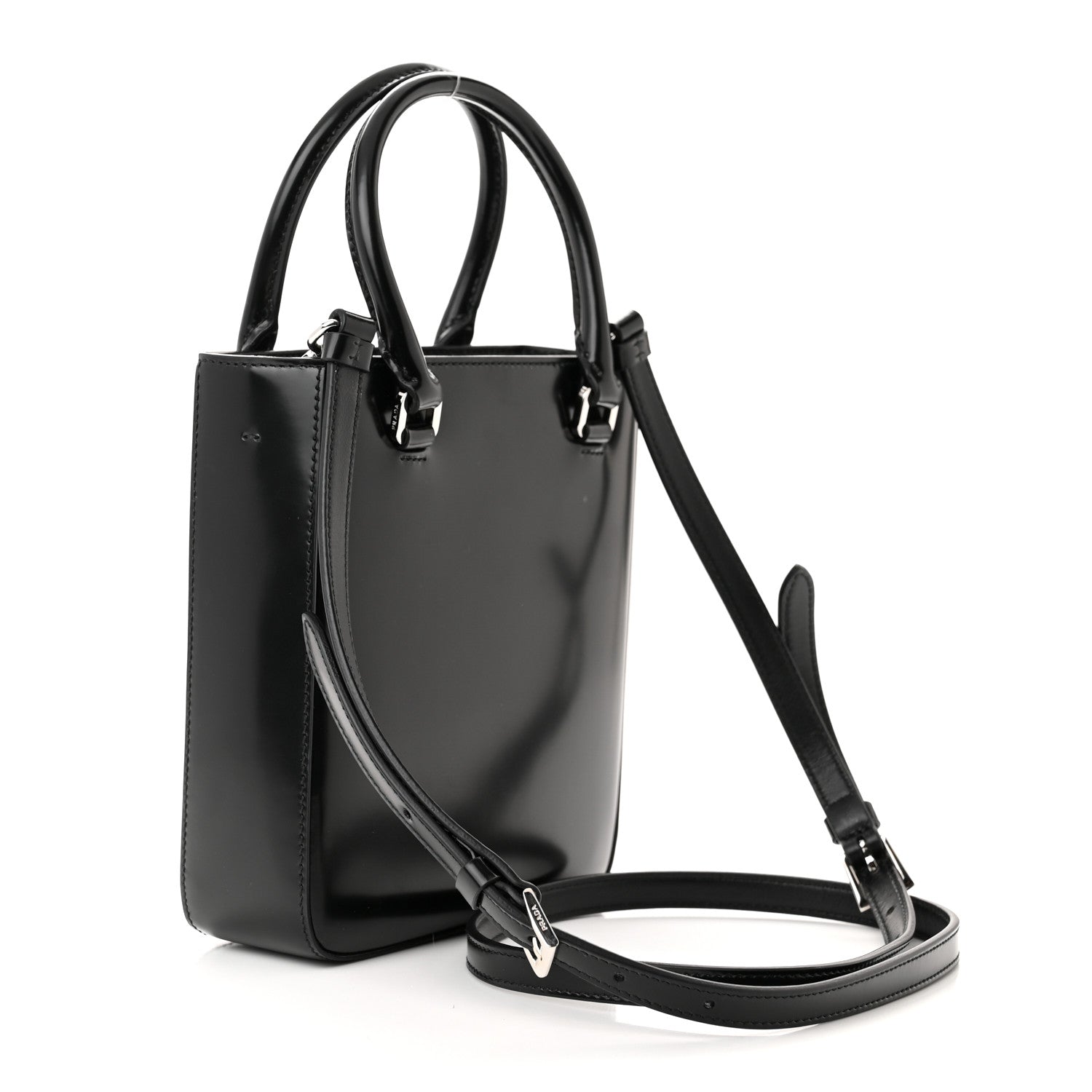 Prada Spazzolato Triangle Small Double Handle Crossbody Tote Black 3 of 10