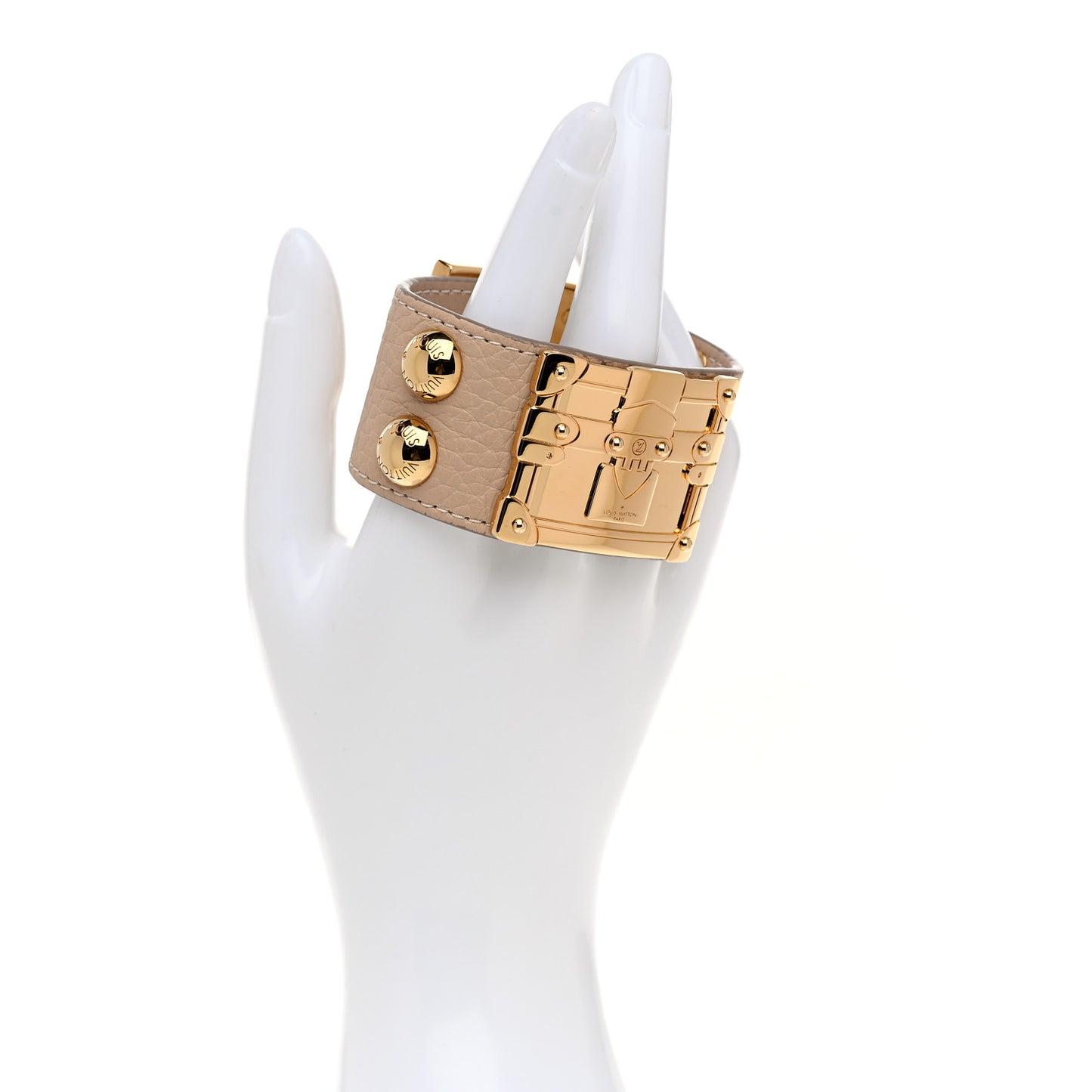 Calfskin So LV Cuff Bracelet 17 Beige