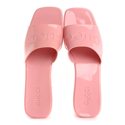 Gucci Rubber Gucci Logo Womens Platform 20/60mm Slide Sandals 41 Wild Rose 2 of 9