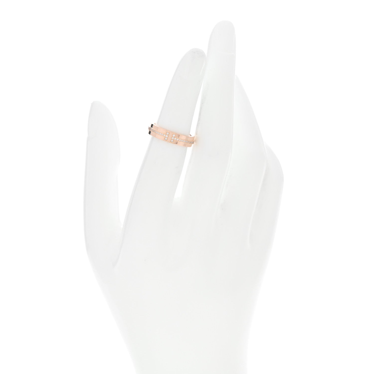 Tiffany 18K Rose Gold Diamond Narrow T Two Ring 48 4.5 2 of 6