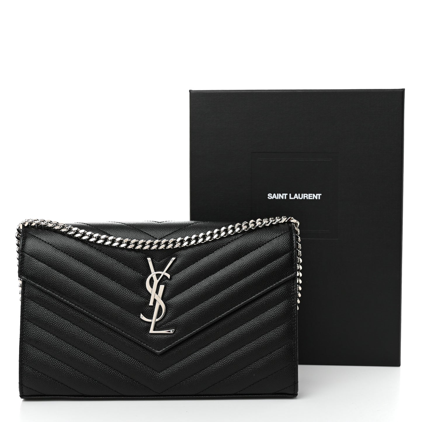 Grain De Poudre Matelasse Chevron Monogram Chain Wallet Black