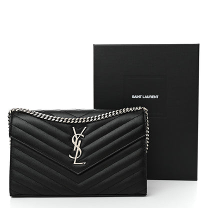 Saint Laurent Grain De Poudre Matelasse Chevron Monogram Chain Wallet Black 10 of 10