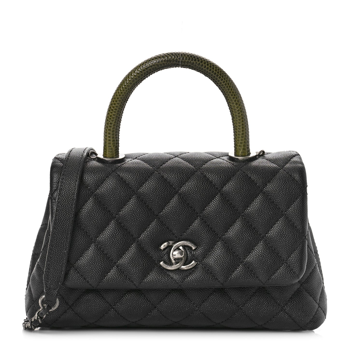 Caviar Lizard Embossed Quilted Mini Coco Handle Flap Black