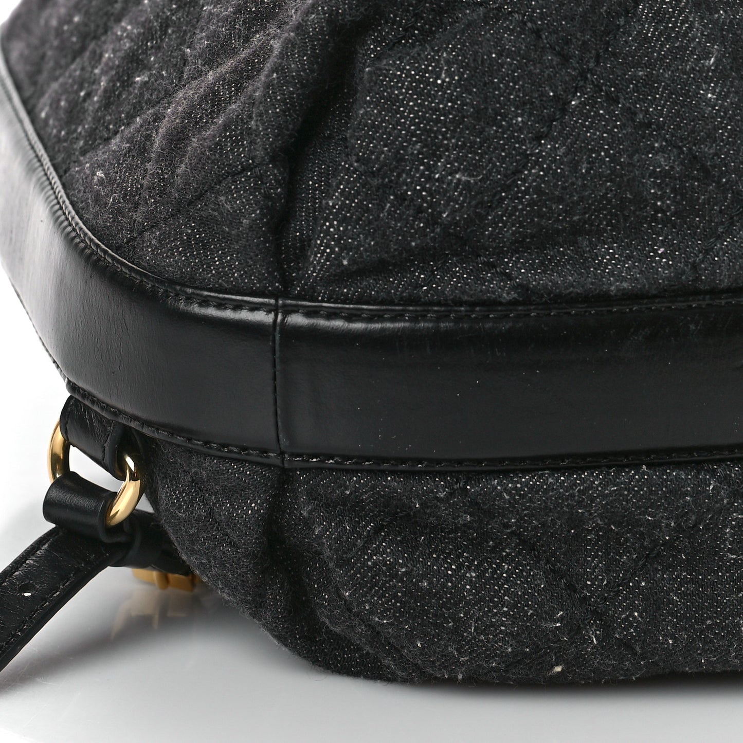 Denim Calfskin Quilted Backpack Dark Grey Black