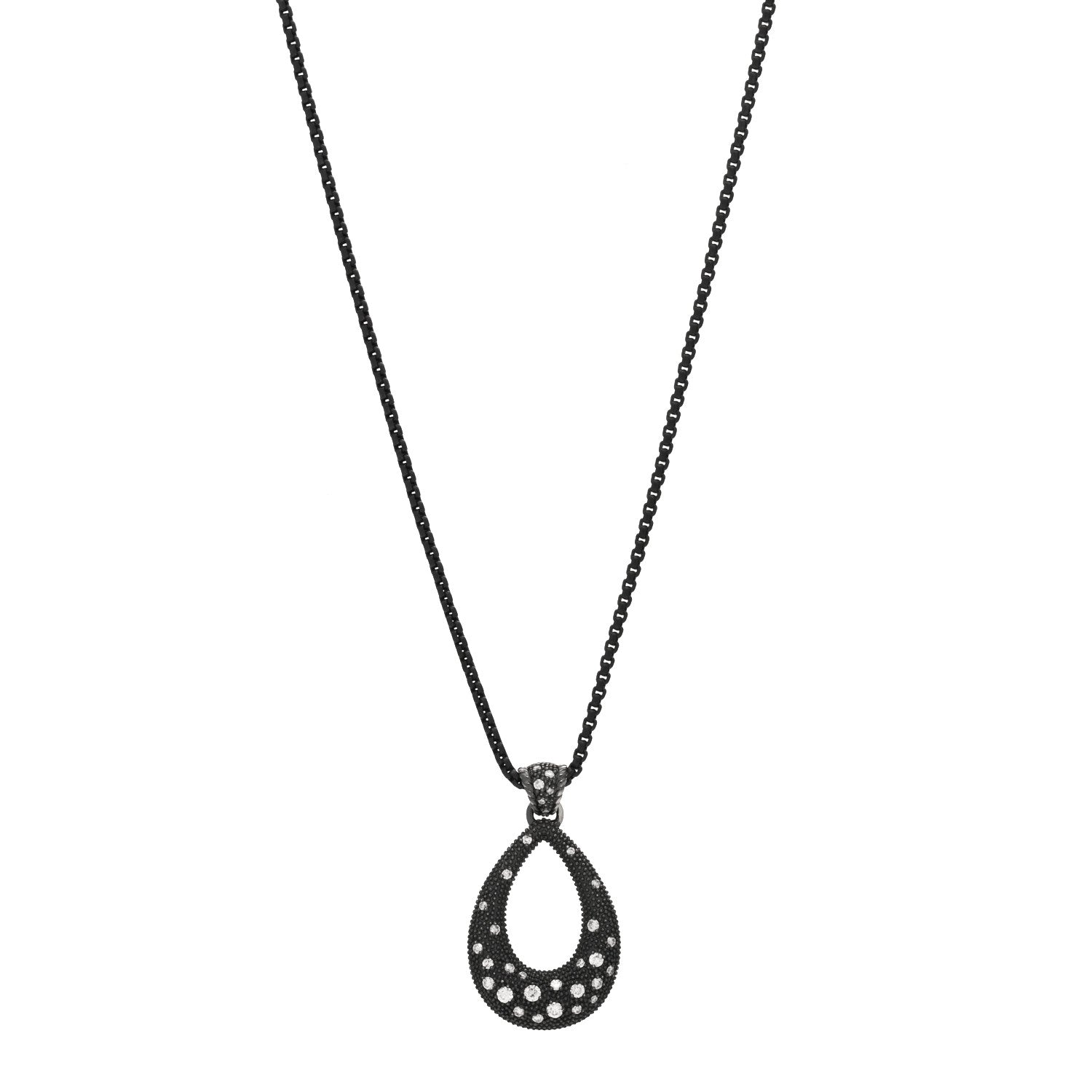 David Yurman Darkened Sterling Silver Diamond Midnight Melange Teardrop Pendant Necklace 1 of 3