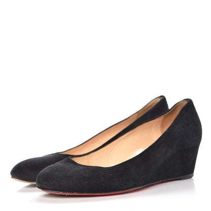 Christian Louboutin Veau Velours New Peanut 45 Wedge Pumps 39 Black 3 of 13