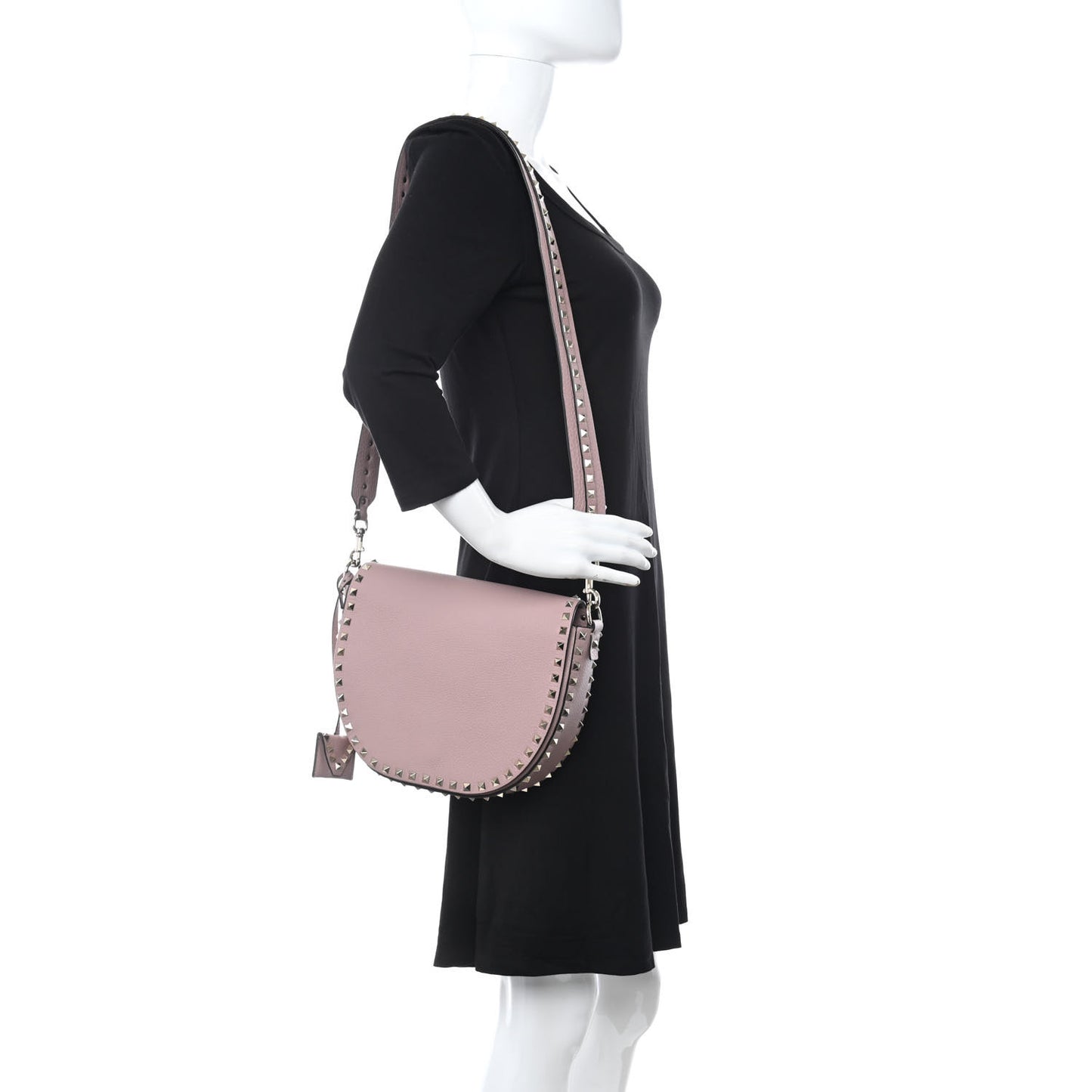 Vitello Large Rockstud Halfmoon Saddle Bag Lipstick
