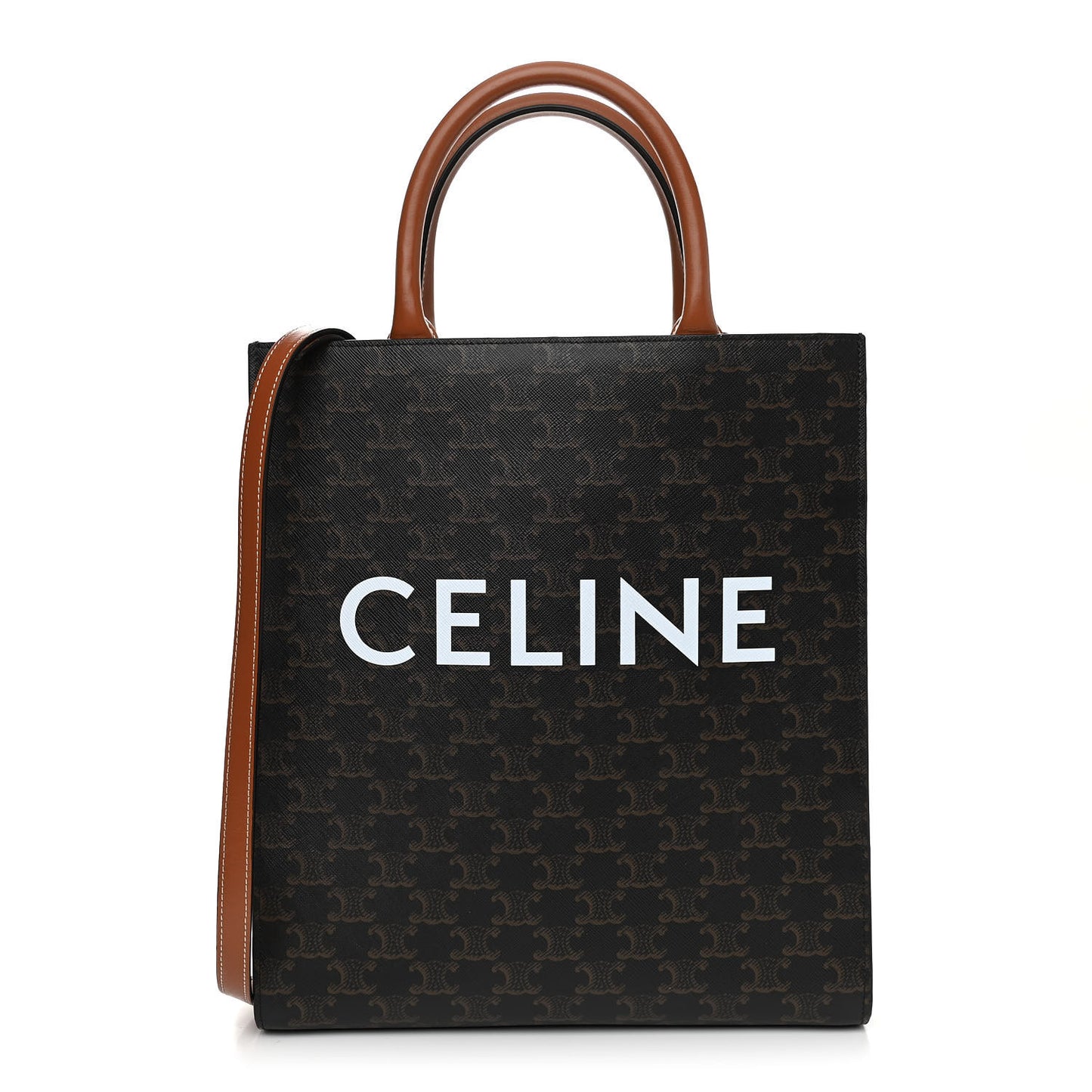 Triomphe Canvas Calfskin Small Vertical Cabas Tan