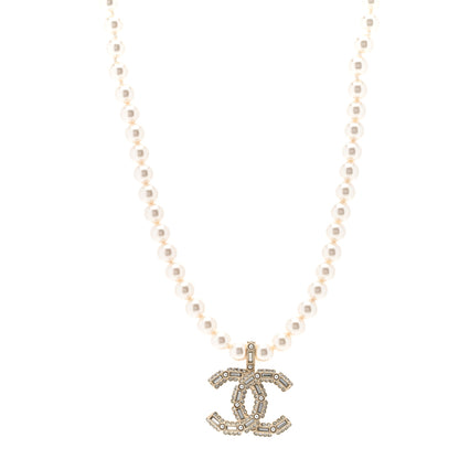 Chanel Pearl Crystal Baguette CC Short Necklace Gold 1 of 5