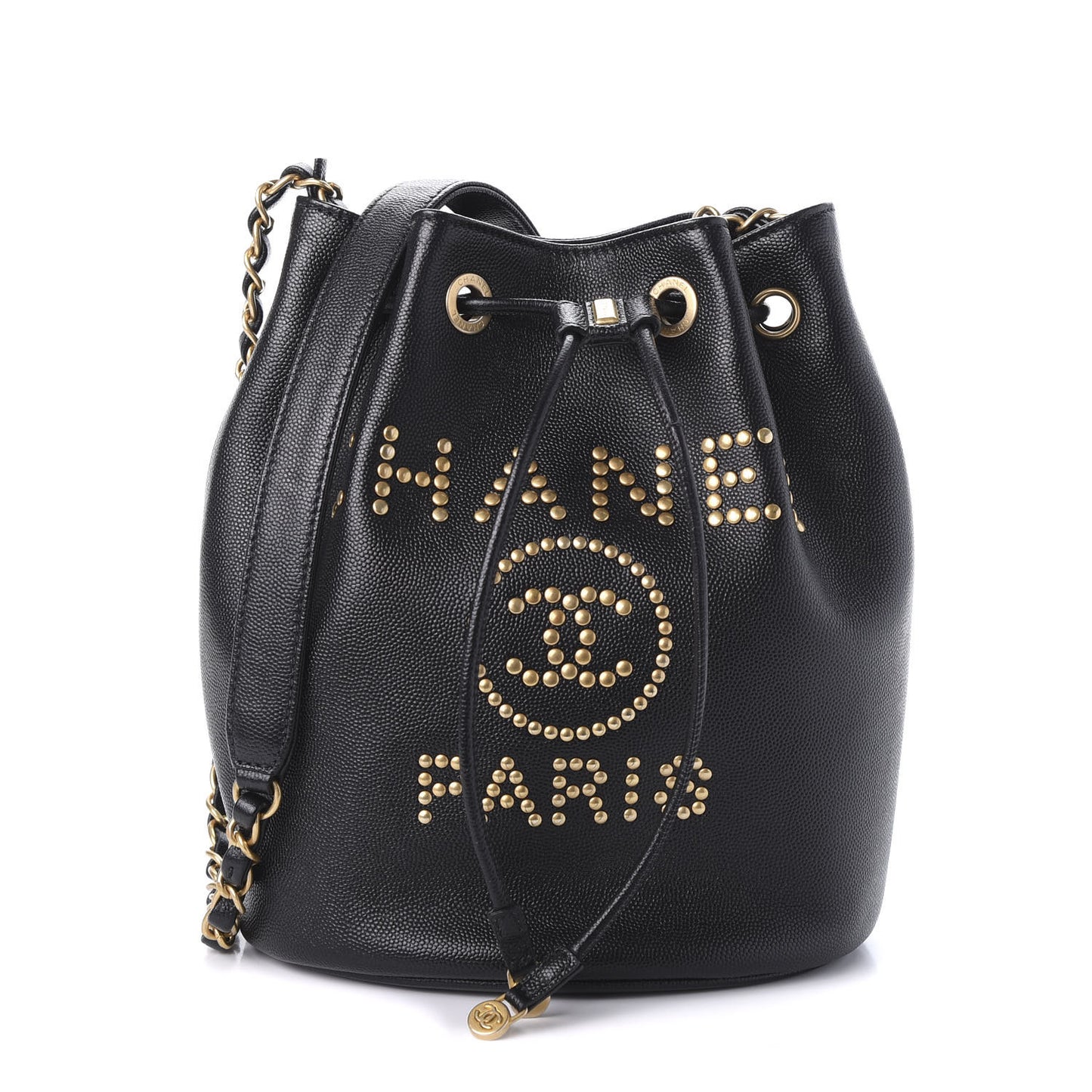 Caviar Deauville Drawstring Bucket Bag Black