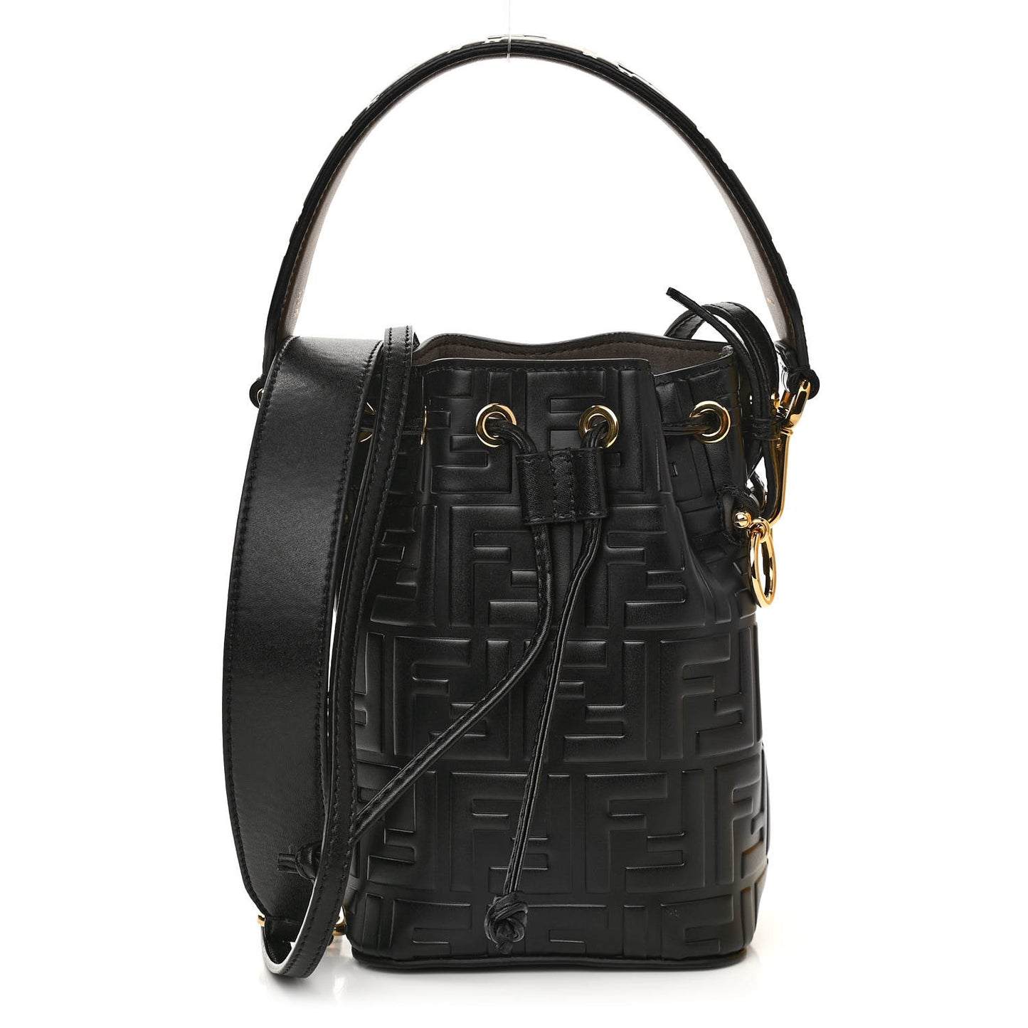 Vitello Liberty F is Fendi FF 1974 Embossed Mini Mon Tresor Bucket Bag Black