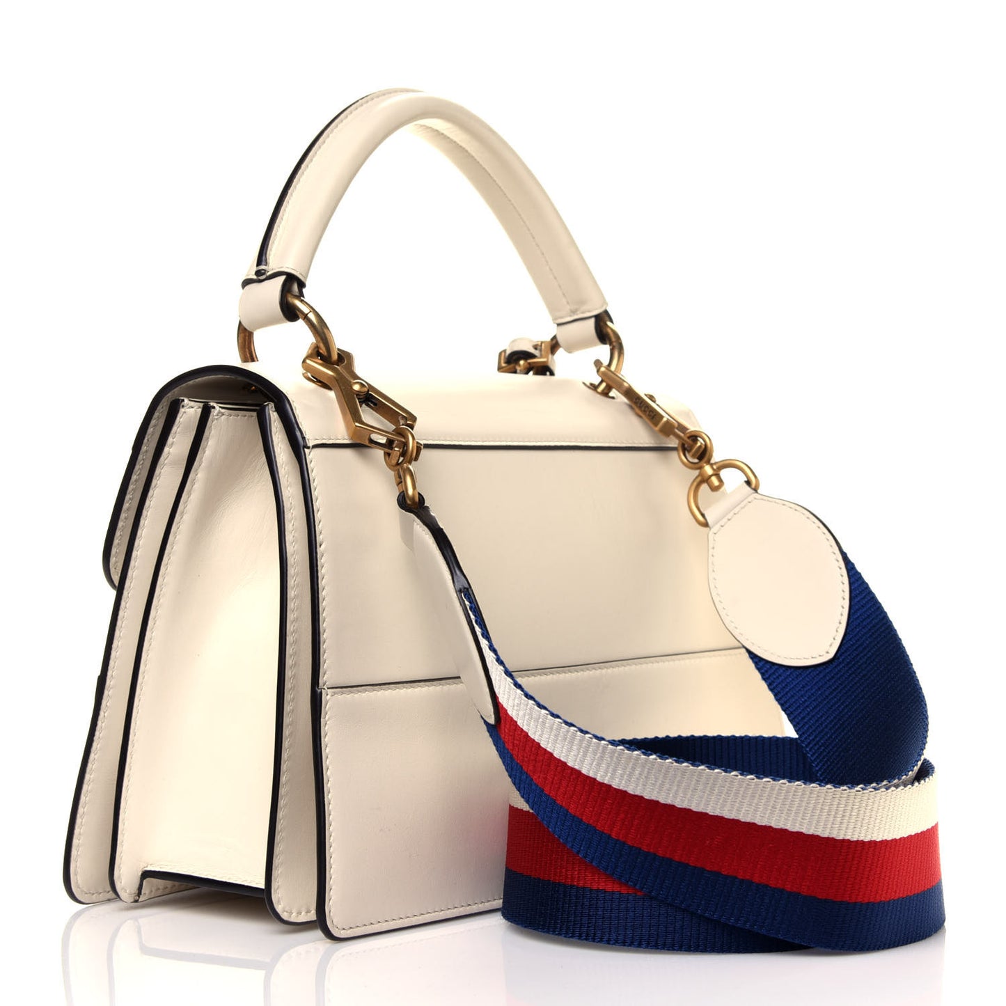 Calfskin Sylvie Web Small Queen Margaret Top Handle Bag White
