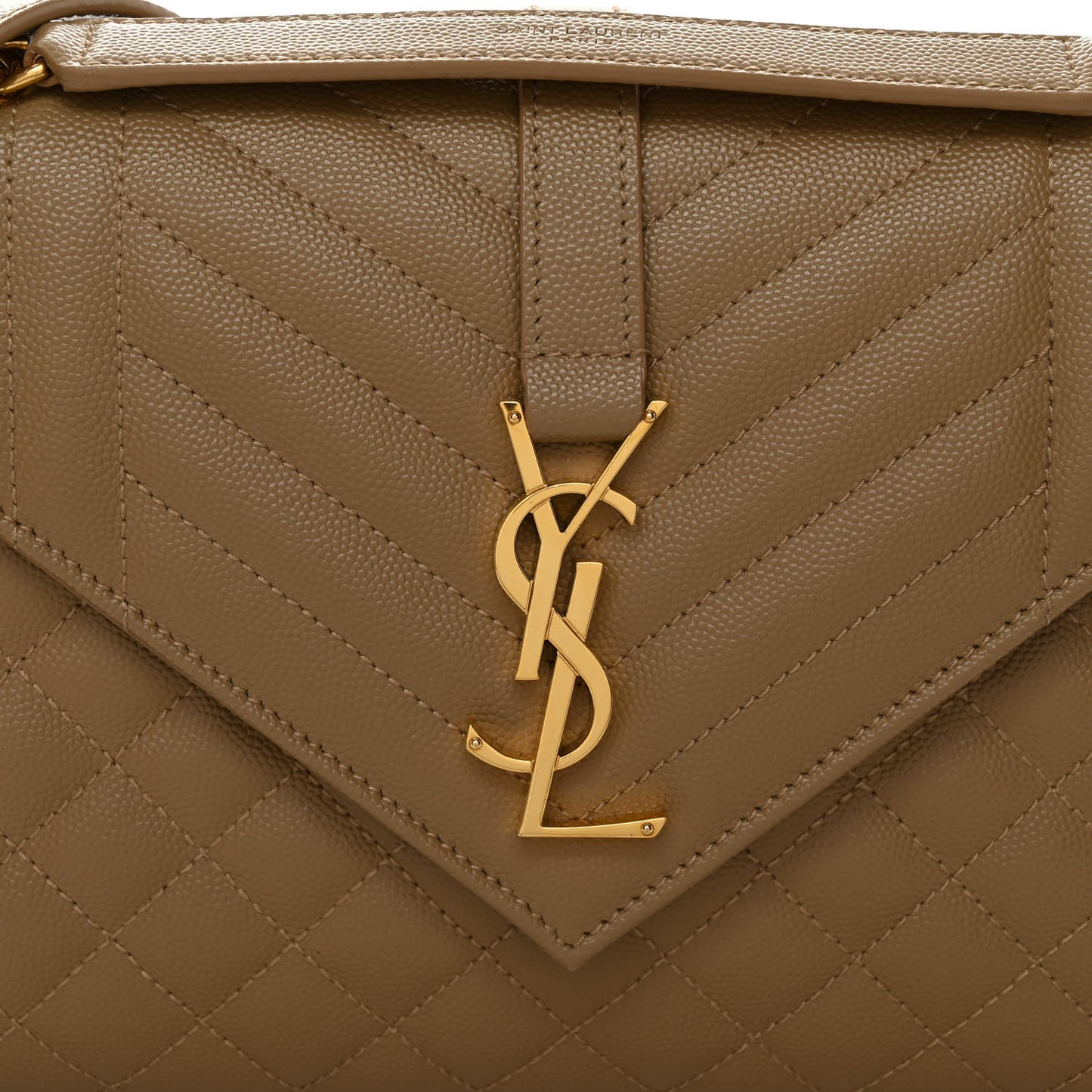 Grain De Poudre Textured Mixed Matelasse Medium Triquilt Monogram Satchel Dark Latte