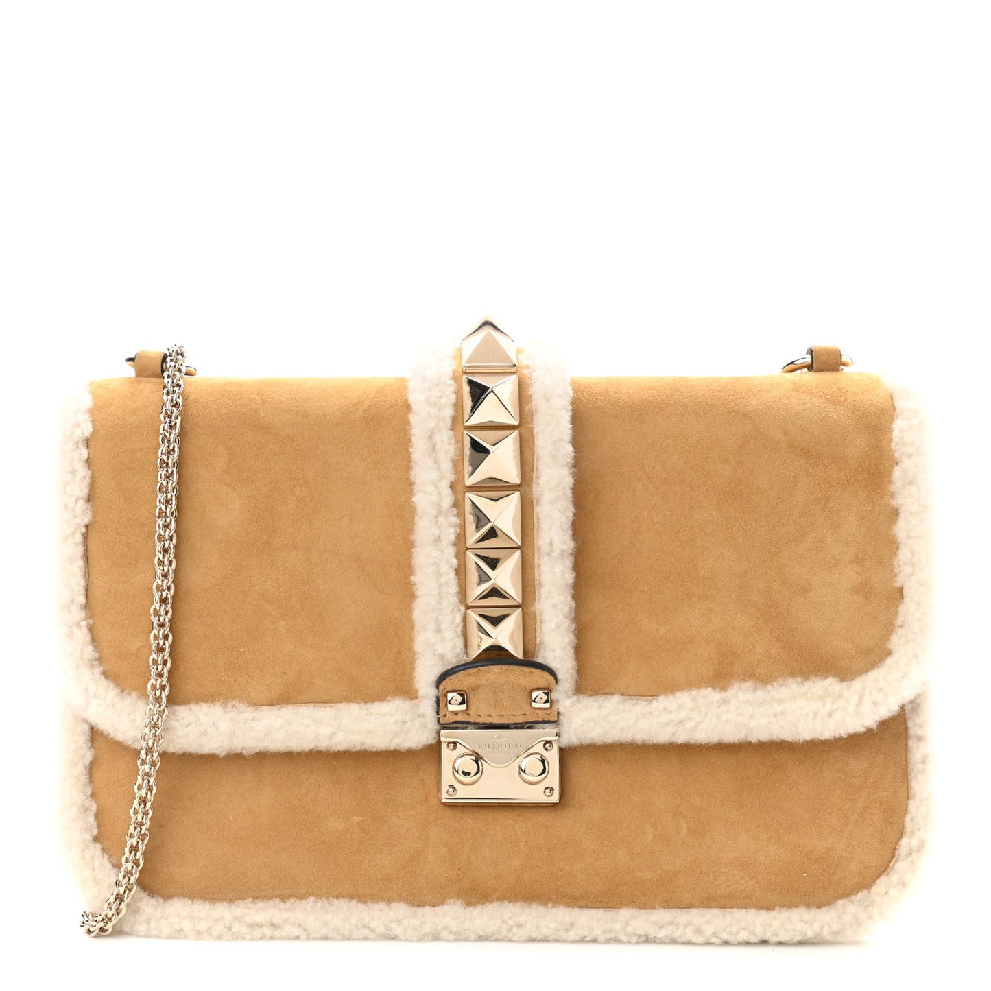 Shearling Medium Glam Lock Rockstud Flap Tan