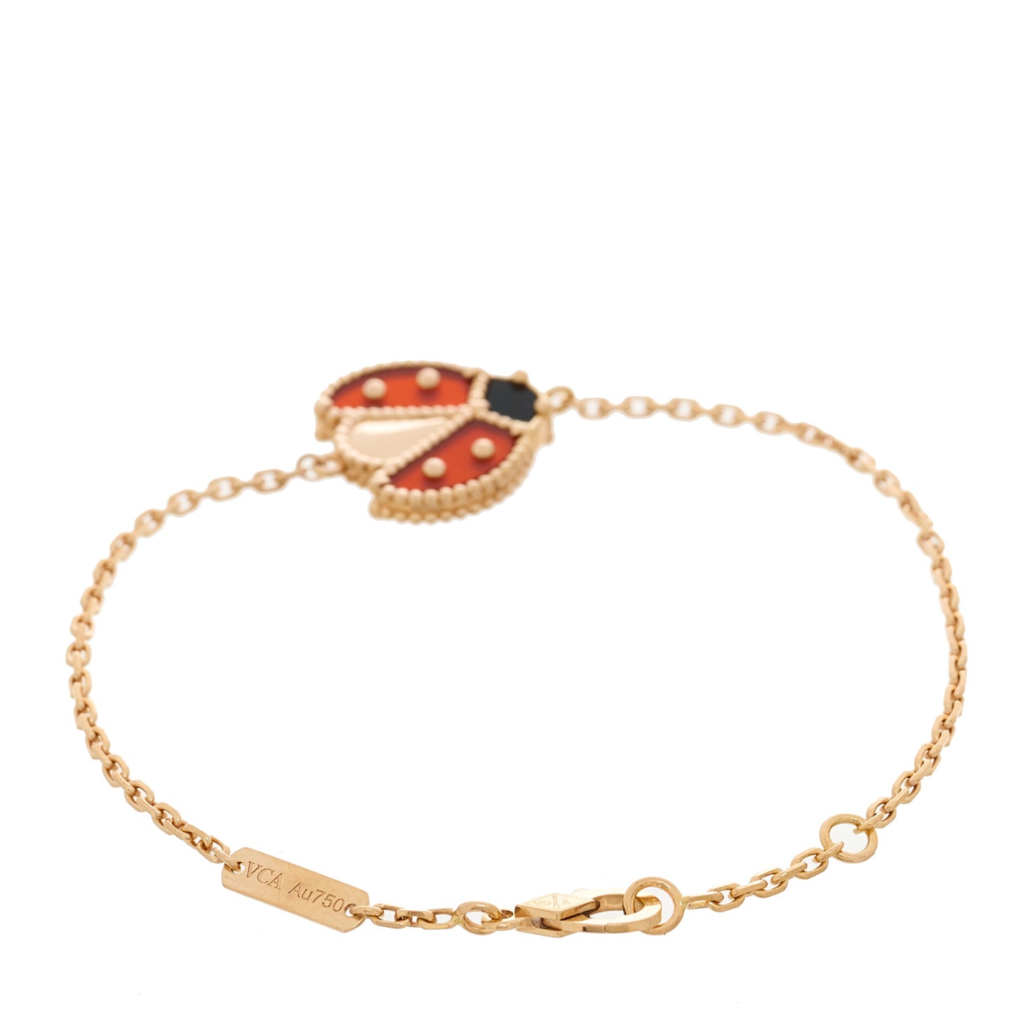 18K Rose Gold Carnelian Onyx Lucky Spring Open Wing Lady Bug Bracelet