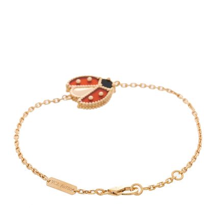 Van Cleef & Arpels 18K Rose Gold Carnelian Onyx Lucky Spring Open Wing Lady Bug Bracelet 2 of 4