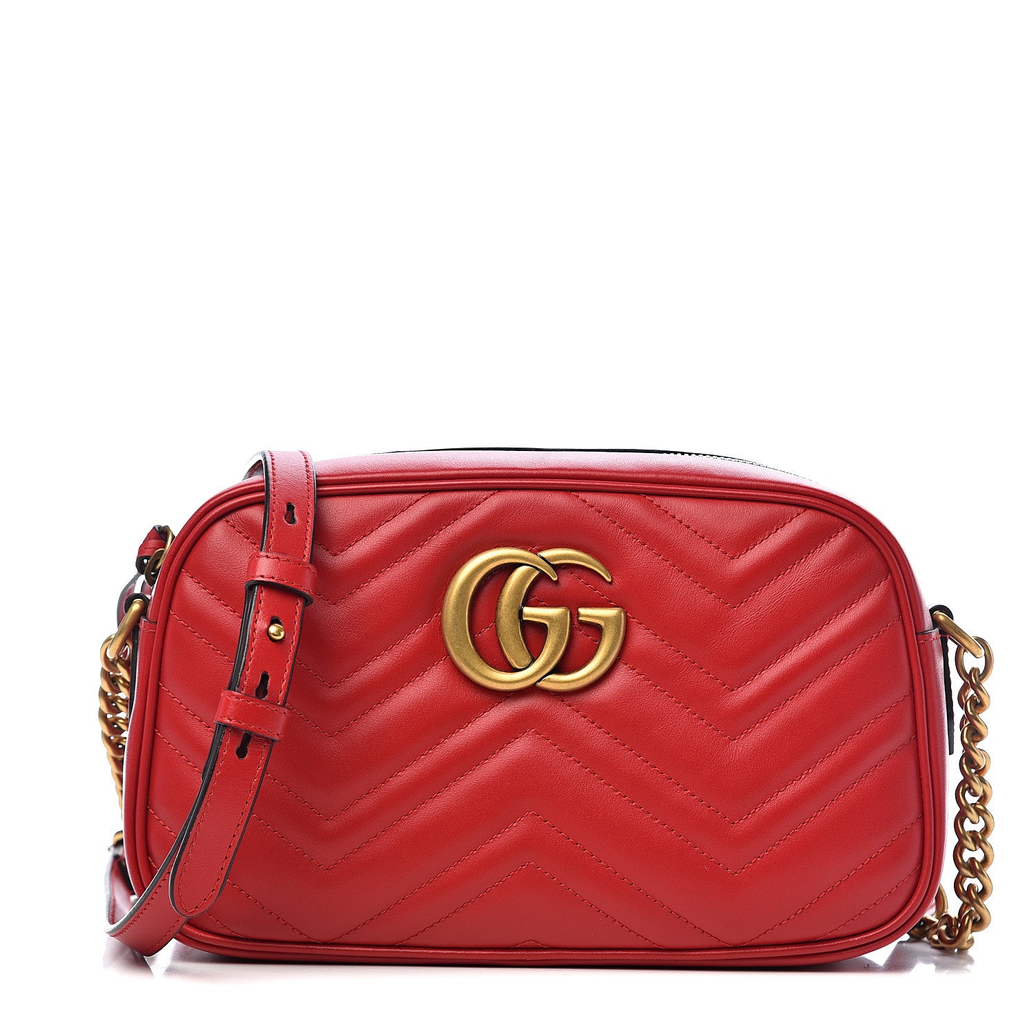 Gucci Calfskin Matelasse Small GG Marmont Chain Shoulder Bag Hibiscus Red 1 of 10