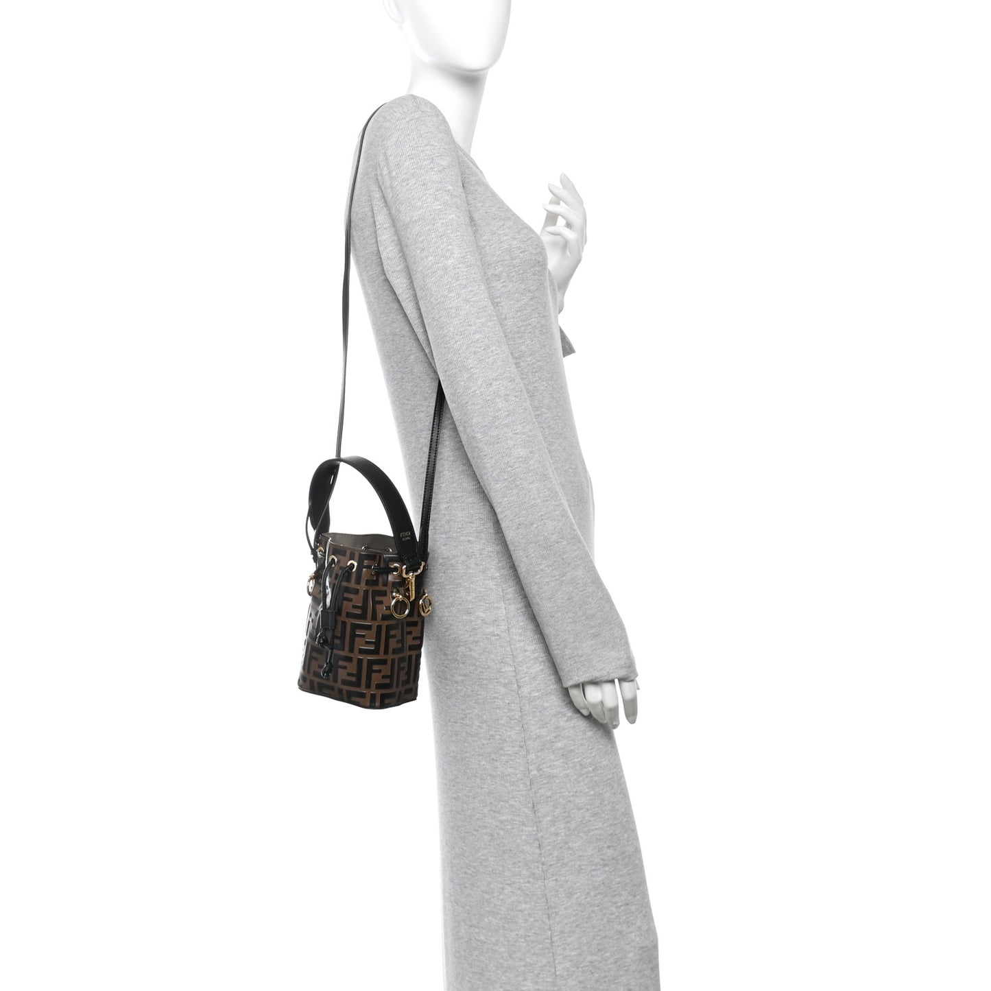 Vitello Liberty F is Fendi Bi-Color FF 1974 Embossed Mini Mon Tresor Bucket Bag Maya Black