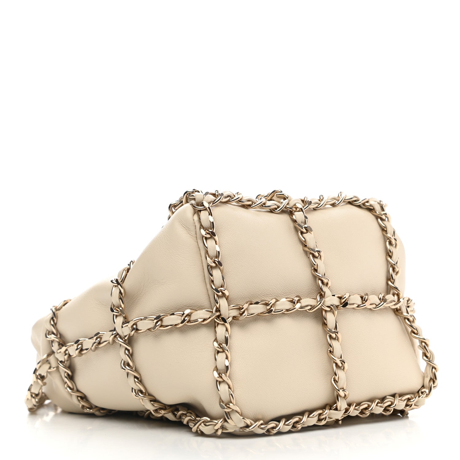 Chanel Lambskin Bucket Chain Drawstring Bag Beige 4 of 10