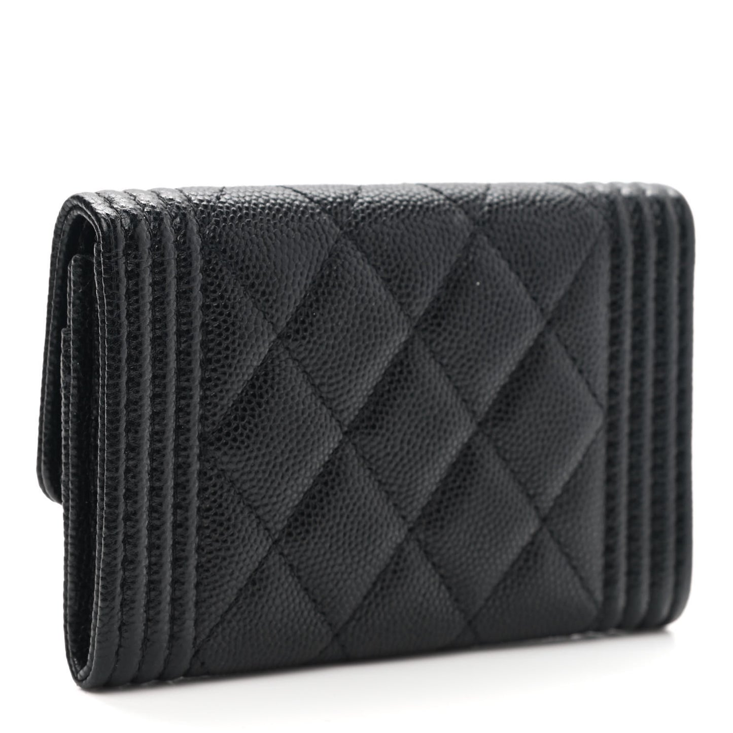Caviar Quilted Boy Flap Card Holder Black