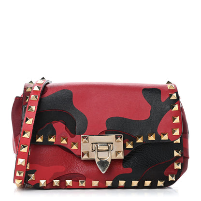 Valentino Garavani Nappa Canvas Camouflage Mini Rockstud Flap Saddle Crossbody Bag Red 1 of 5