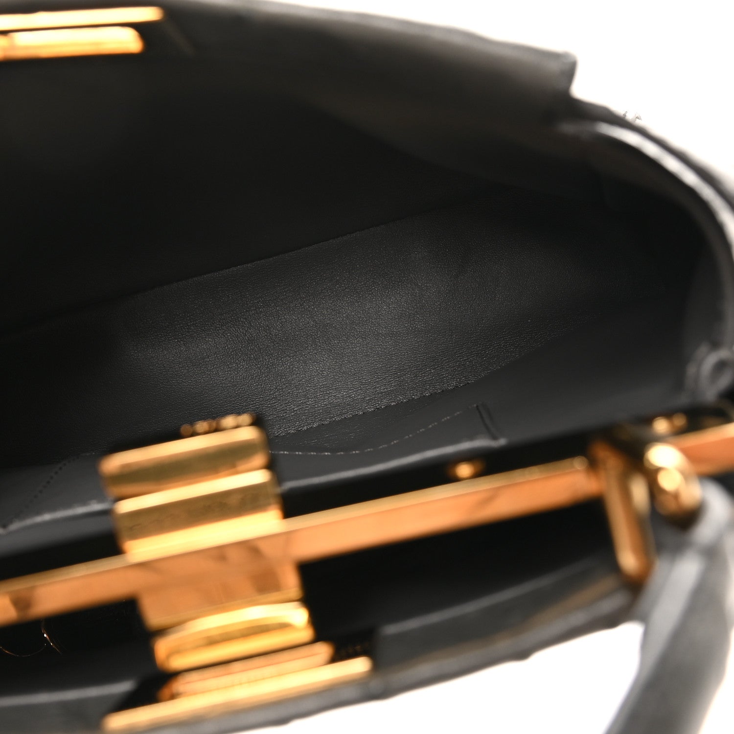 Fendi Ostrich Shiny Nappa Mini Peekaboo Iconic Satchel Grey 5 of 9