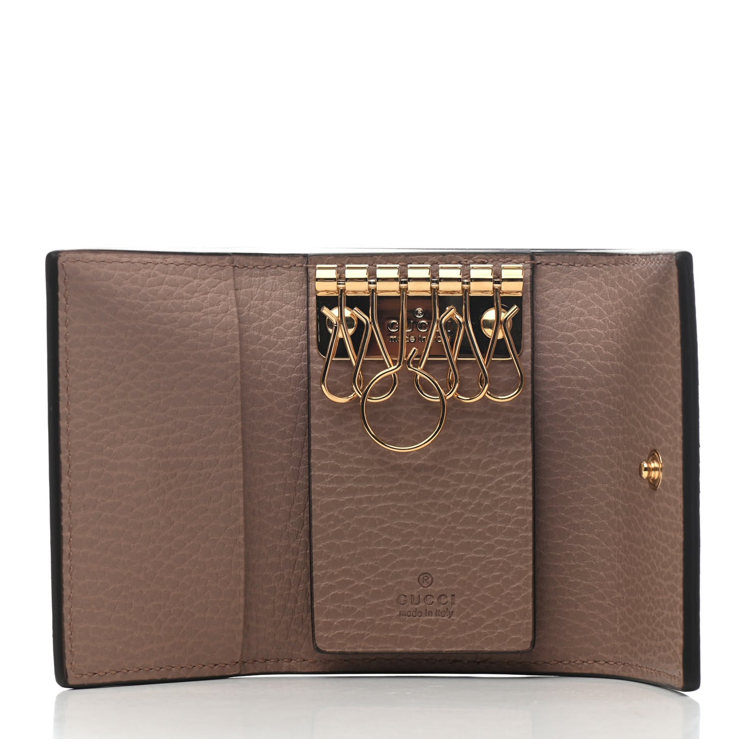 Dollar Calfskin GG Supreme Monogram GG Marmont 6 Key Holder Case Porcelain Rose Beige Ebony