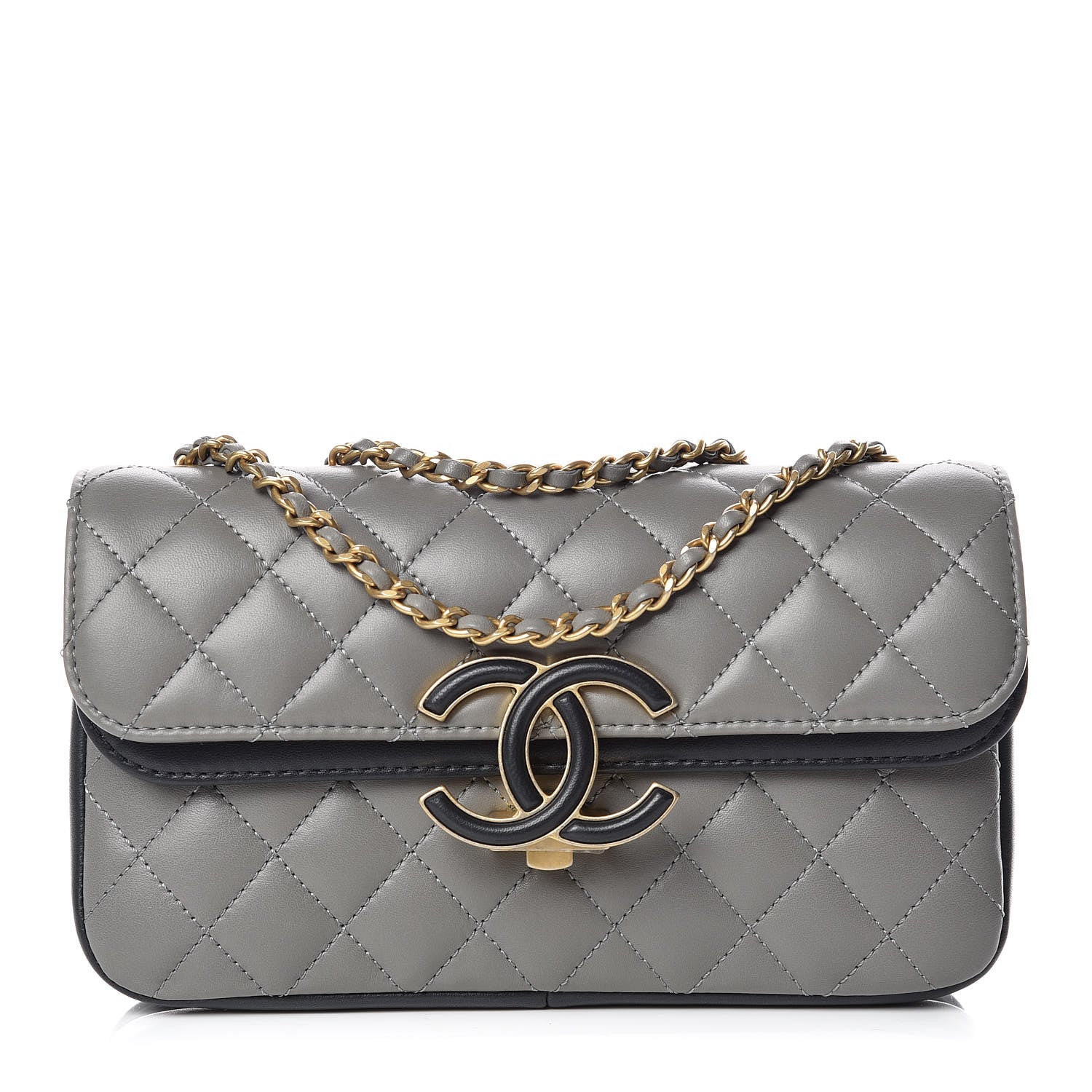 Chanel Lambskin Quilted Small Enamel CC Flap Grey Dark Navy 1 of 15