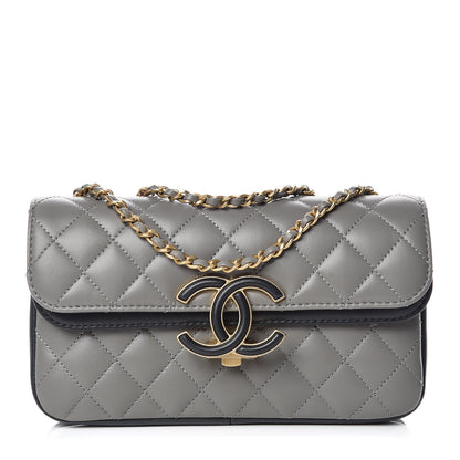 Chanel Lambskin Quilted Small Enamel CC Flap Grey Dark Navy 1 of 15