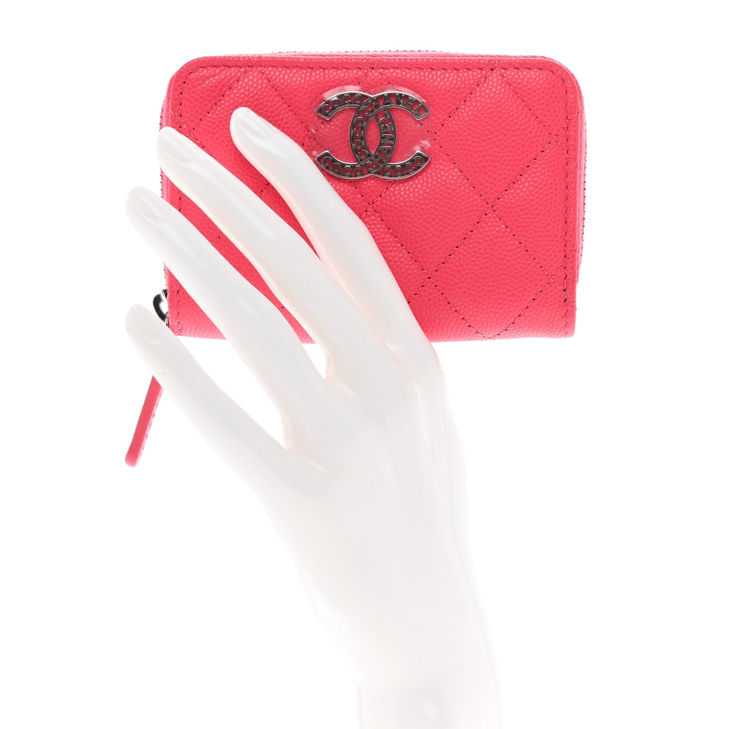 Chanel Caviar Quilted Coco Chanel Logo CC Zip Coin Purse Fuchsia 2 of 8