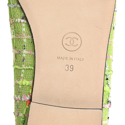 Chanel Tweed Grosgrain Cap Toe Ballerina Flats 39 Green Black 8 of 10