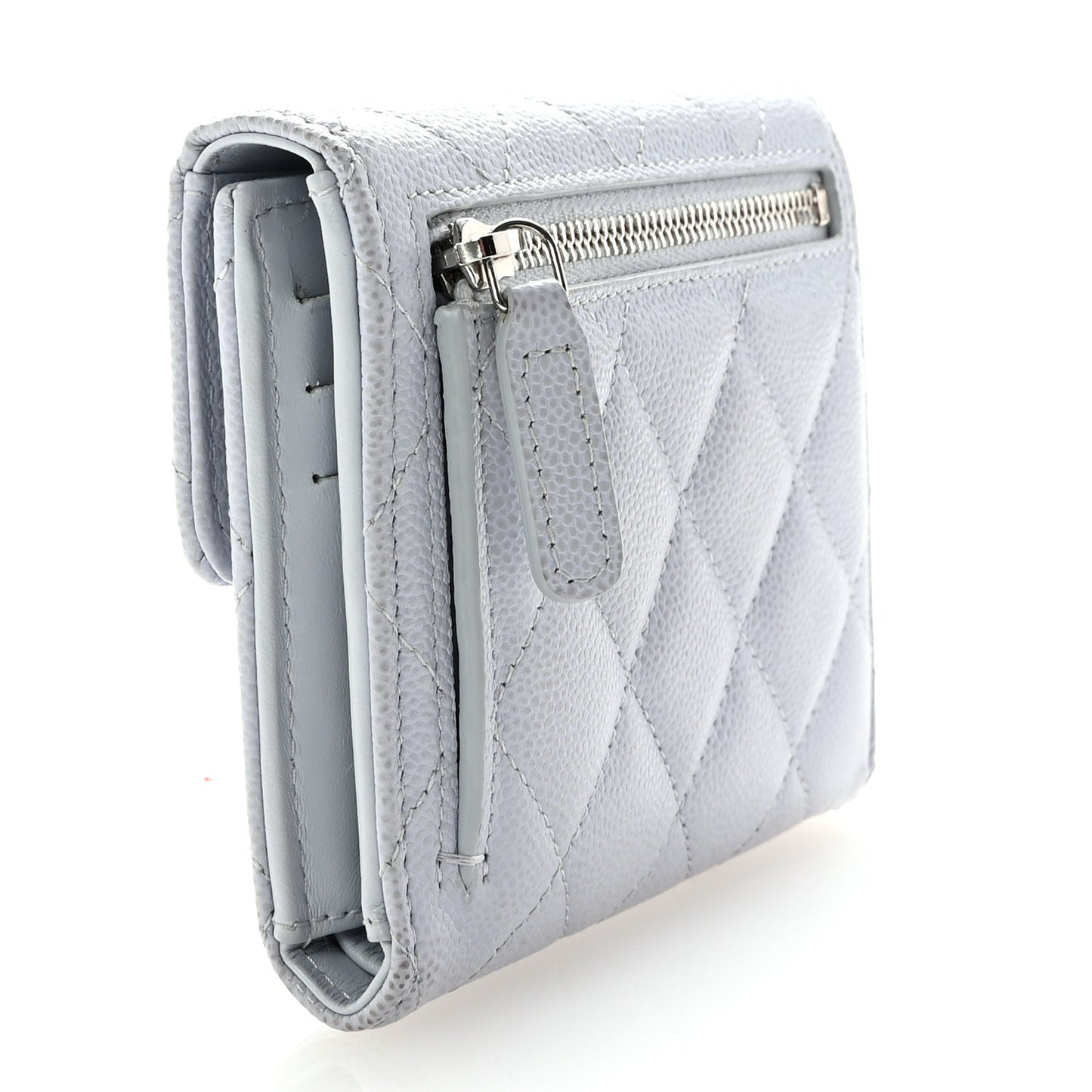 Caviar Quilted Compact Flap Wallet Light Blue