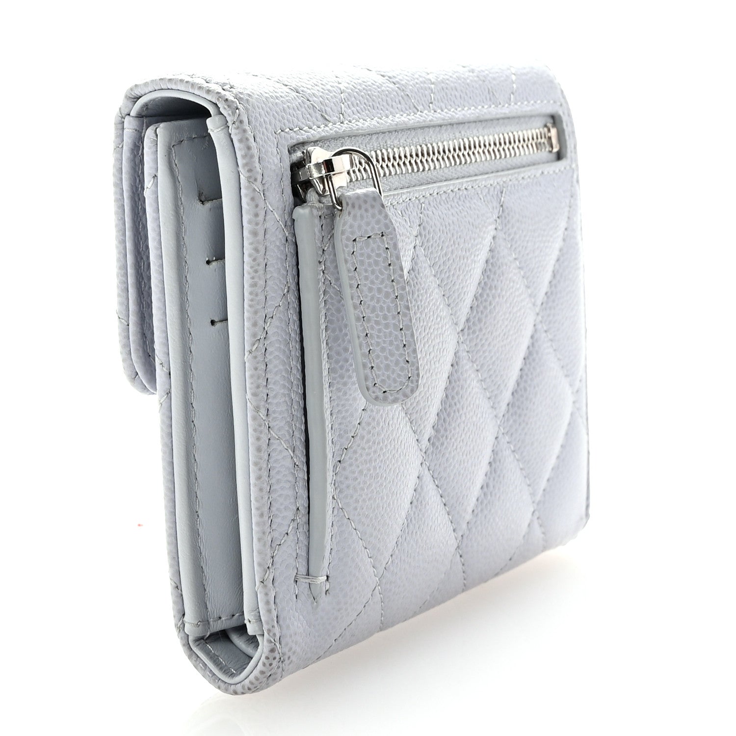Chanel Caviar Quilted Compact Flap Wallet Light Blue 3 of 9