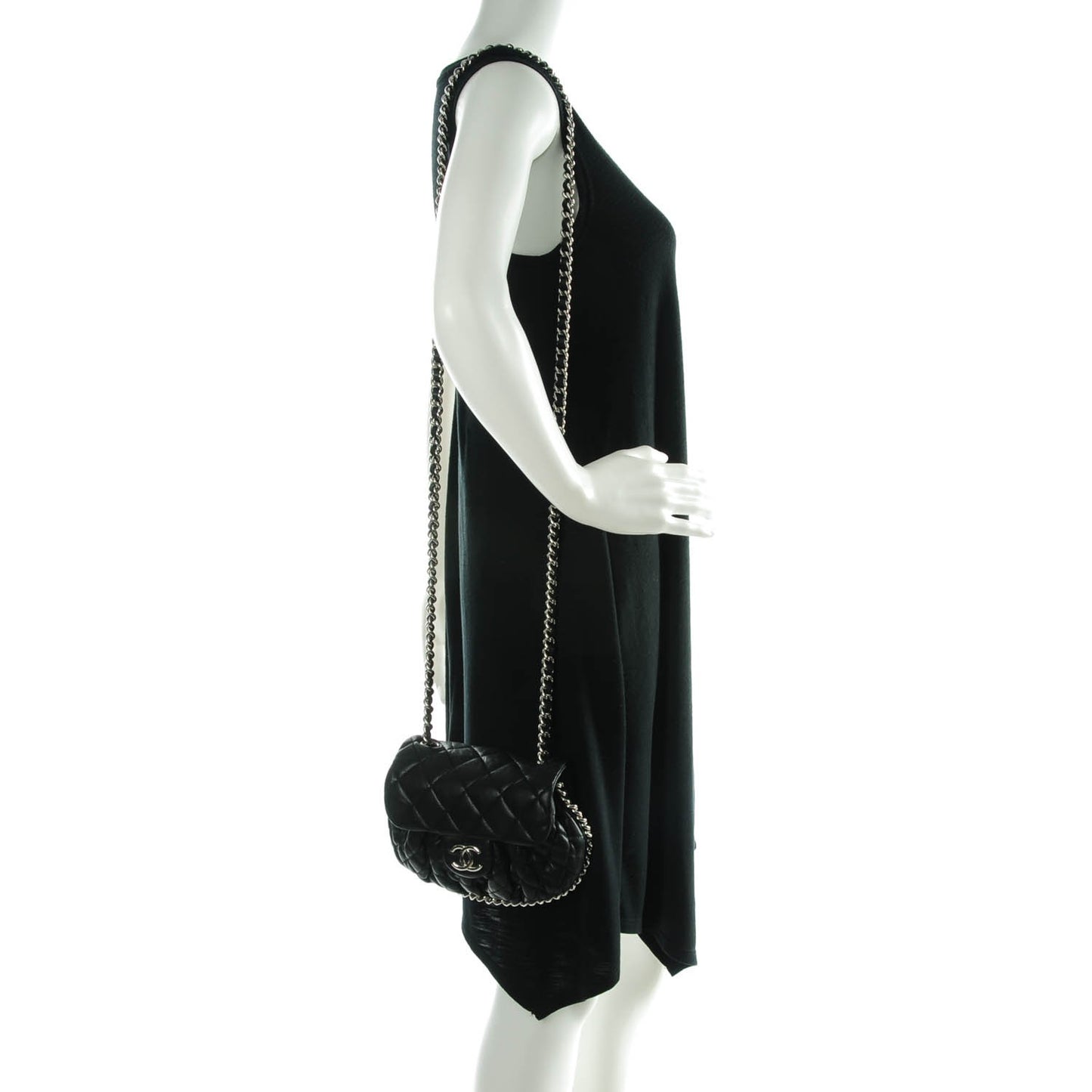 Washed Lambskin Quilted Mini Chain Around Flap Black
